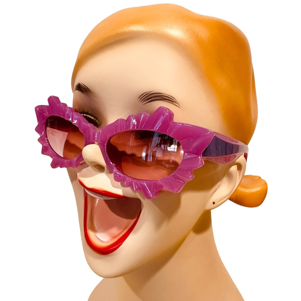 Fuchsia Ice Queen Jagged Cat Eye pop art Sunglasses - Picture 2 of 6
